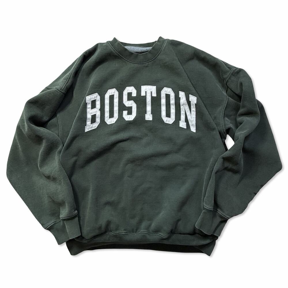 J.Galt Boston Crewneck Sweatshirt Green Pullover Side Pocket Fleece Men’s M/L